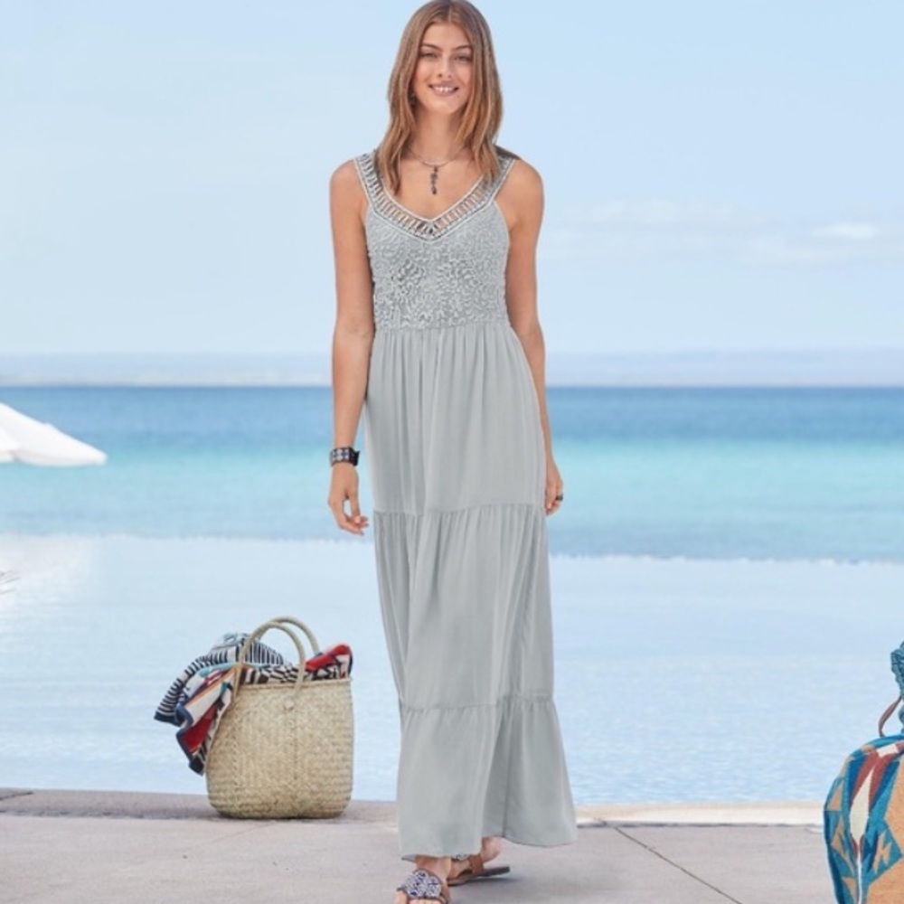 Sundance Catalog Gray “Elegant Airs” Maxi Dress, Size Medium M